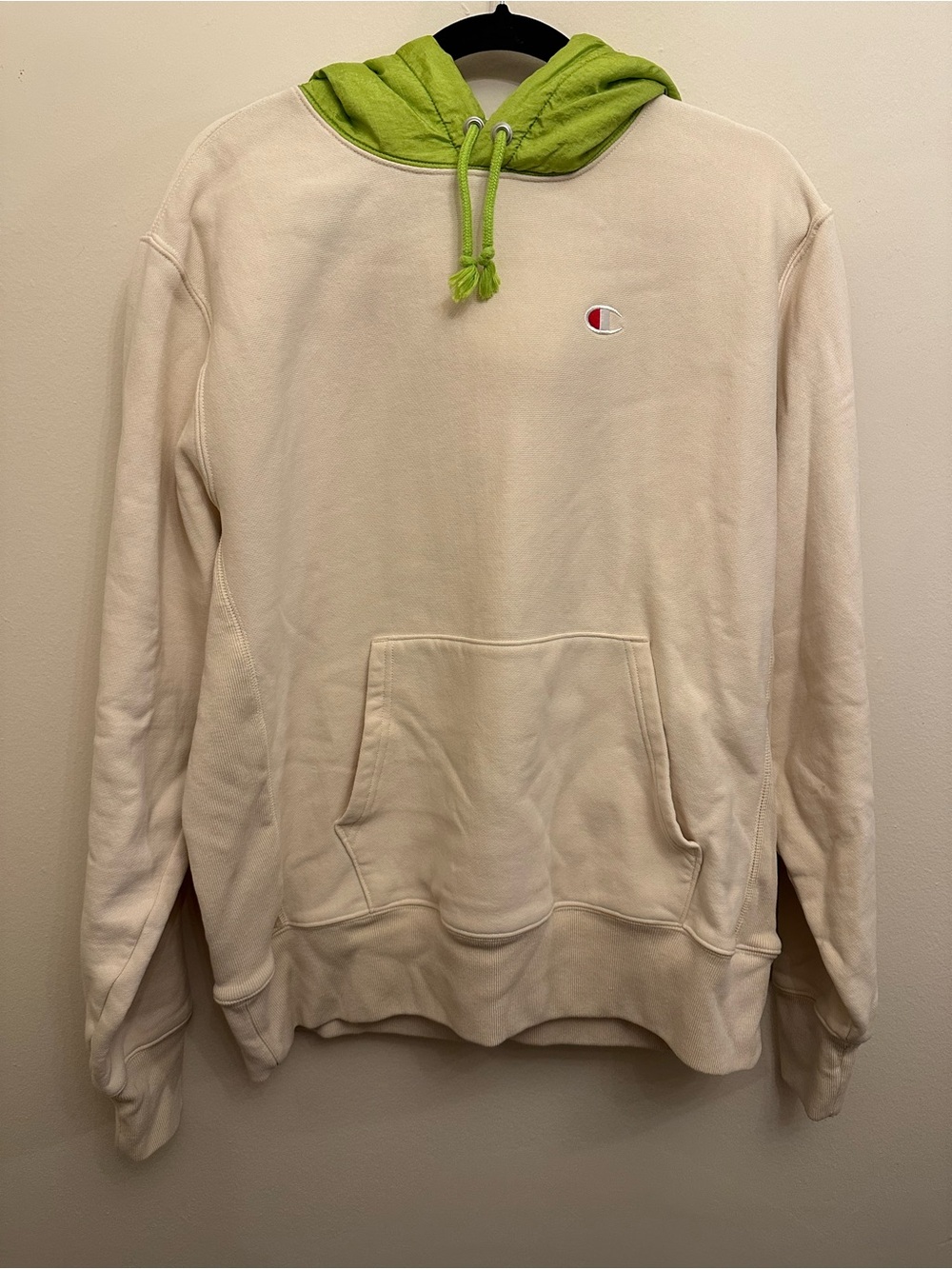 Champion Reverse Weave L Cream Lime Colorblock Hoodie Heavyweight Streetwear ‘19